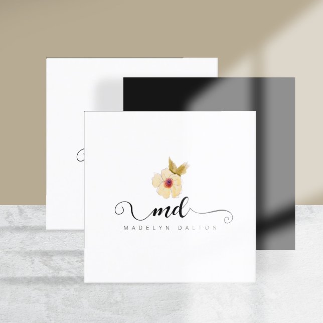 Sophisticated Floral Calligraphy ID933 Square Business Card (Creator Uploaded)