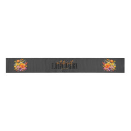 Sophisticated Floral Design Black Orange Flowers  Grosgrain Ribbon