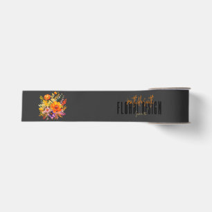 Sophisticated Floral Design Black Orange Flowers Grosgrain Ribbon