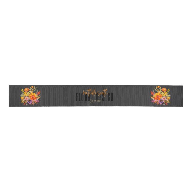 Sophisticated Floral Design Black Orange Flowers  Grosgrain Ribbon (Front)