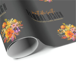 Sophisticated Floral Design Black Orange Flowers  Wrapping Paper