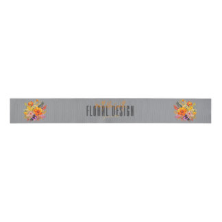 Sophisticated Floral Design Gray Orange Flowers Grosgrain Ribbon