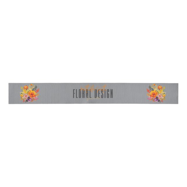 Sophisticated Floral Design Gray Orange Flowers Grosgrain Ribbon (Front)