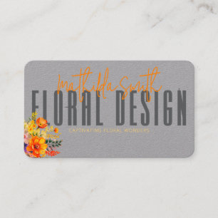 Sophisticated Floral Design Grey Orange Flowers  Business Card