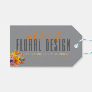Sophisticated Floral Design Grey Orange Flowers Gift Tags