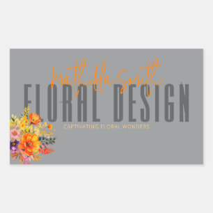 Sophisticated Floral Design Grey Orange Flowers Rectangular Sticker