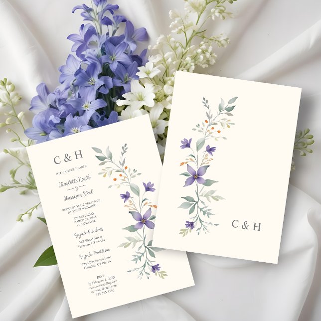 Sophisticated Floral Garland Purple Shades Wedding Invitation (Sophisticated Nice Floral Garland Purple Shades Wedding Invitations Cards. )