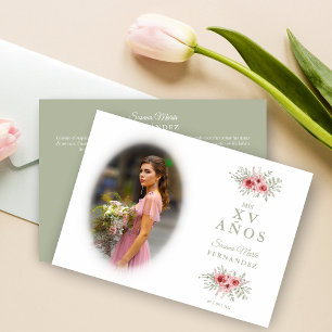 Sophisticated Floral Garland Spanish Photo Mis XV Invitation