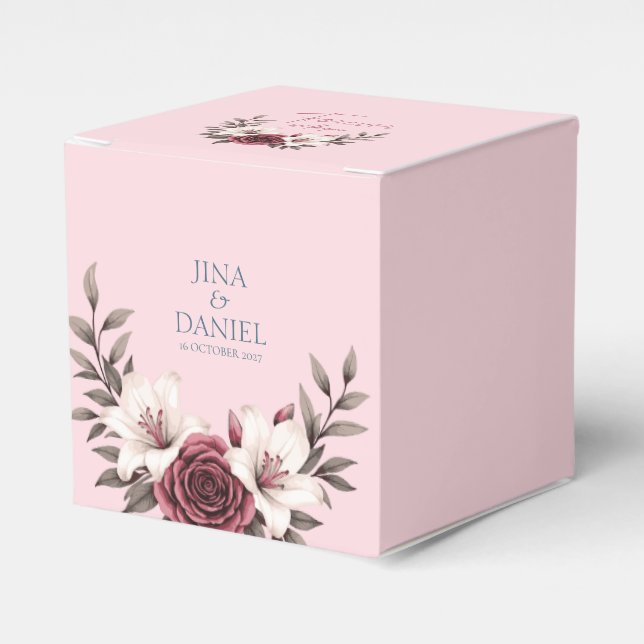 Sophisticated Floral Micro-Wedding Suite (Pink) Favour Box (Front Side)