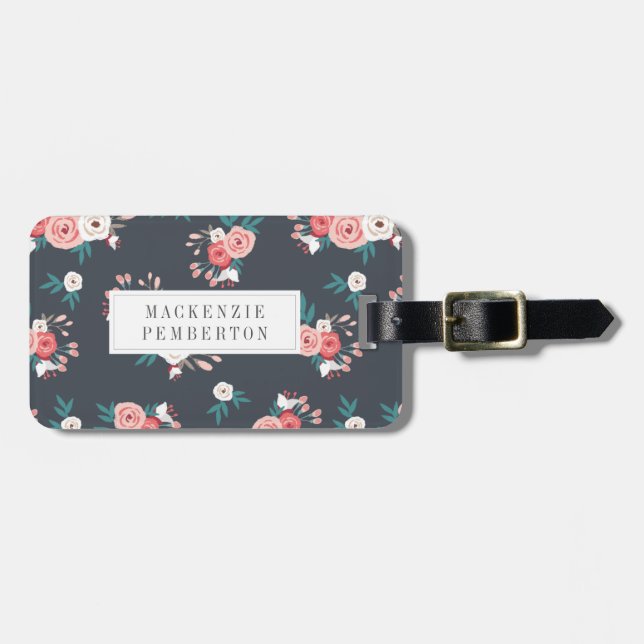 Sophisticated Floral Personalised Luggage Tag (Front Horizontal)