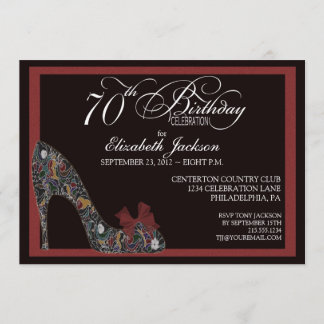 Sophisticated Floral Shoe 70th Birthday Invite Red
