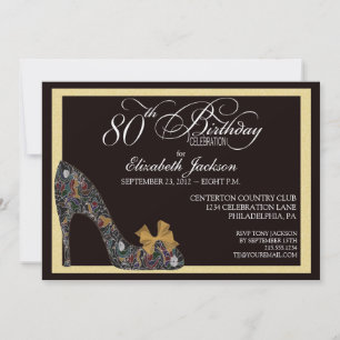 Sophisticated Floral Shoe 80th Birthday Invitation