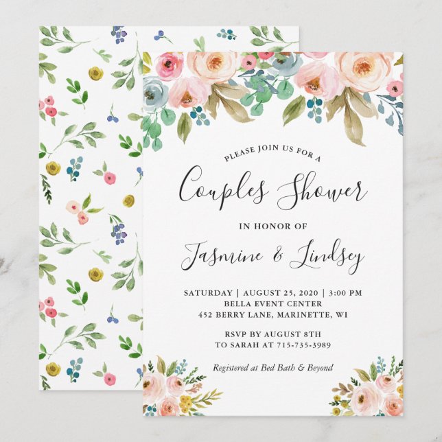Sophisticated Floral Wedding Couples Shower Invitation (Front/Back)