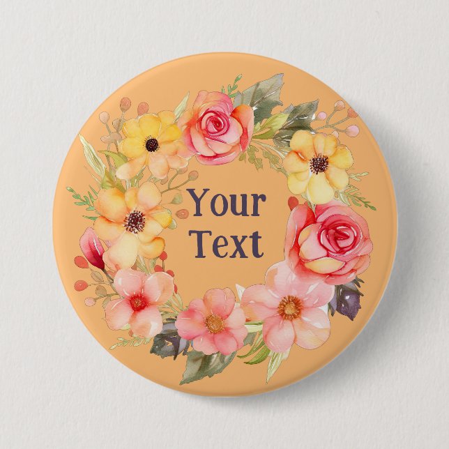 Sophisticated Floral Wreath Lapel Brooch 7.5 Cm Round Badge (Front)