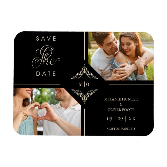 Sophisticated Flourish Wedding Initials Ornamental Magnet (Horizontal)