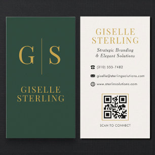 Sophisticated Forest Green Gold QR Code Business Card