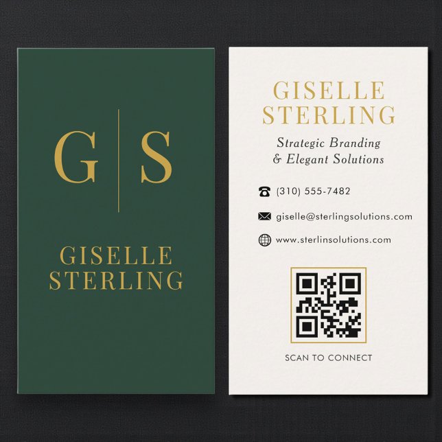 Sophisticated Forest Green Gold QR Code Business Card (Creator Uploaded)