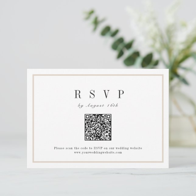 Sophisticated frame minimalist wedding QR code RSVP Card (Standing Front)