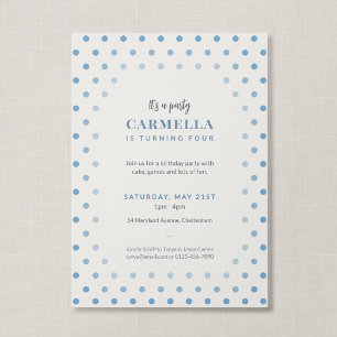 Sophisticated French Blue Polka Dot Kids Birthday Invitation
