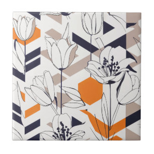 Sophisticated Geometric Tulip Pattern in Warm Tone Tile