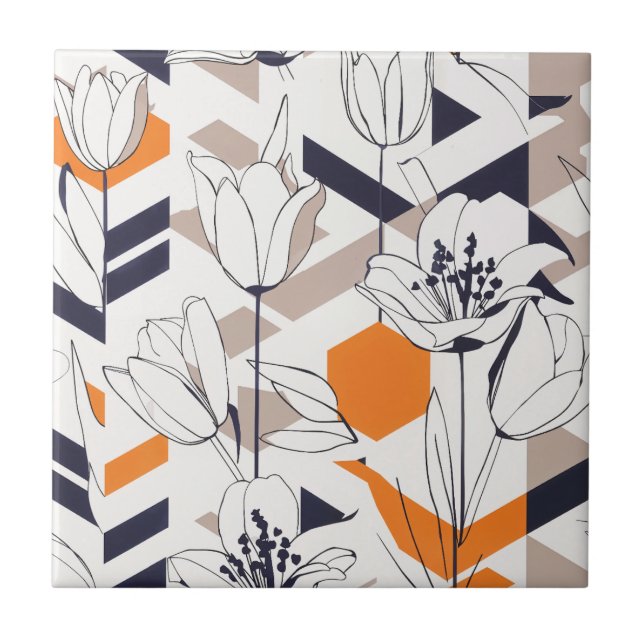 Sophisticated Geometric Tulip Pattern in Warm Tone Tile (Front)