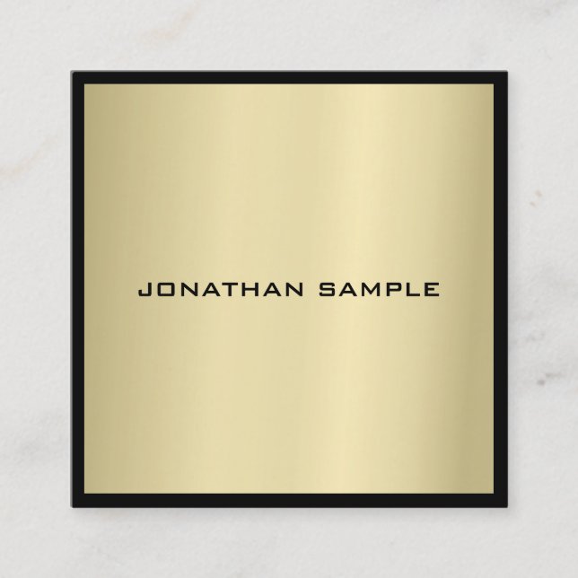Sophisticated Glamour Gold Look Modern Luxury Square Business Card (Front)
