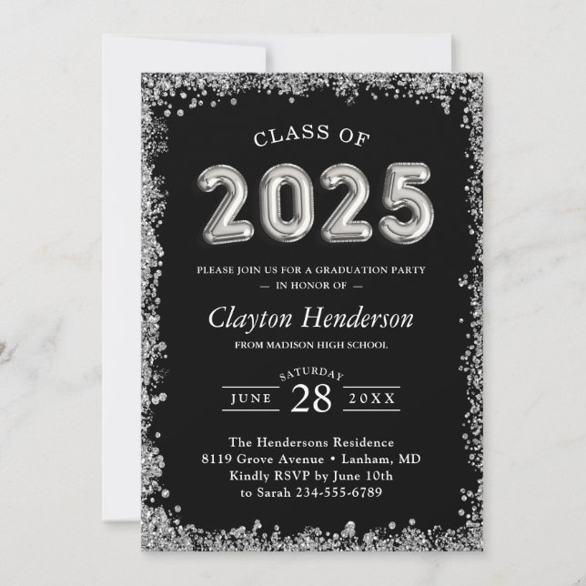 Sophisticated Glitter Accents for 2025 Grad Party Invitation (Front)