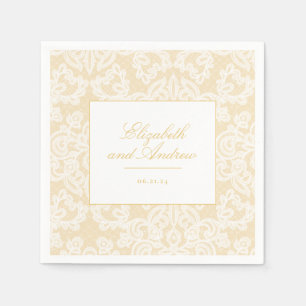 Sophisticated Gold and Lace Script Wedding Napkin