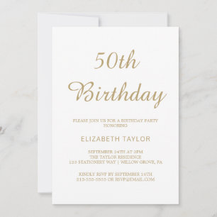 Sophisticated Gold Calligraphy 50th Birthday Invitation
