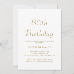 Sophisticated Gold Calligraphy 80th Birthday  Invitation