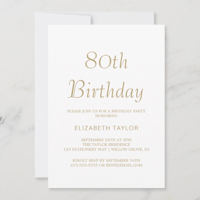 Sophisticated Gold Calligraphy 80th Birthday  Invitation (Front)