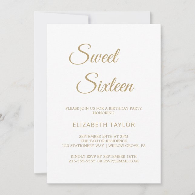 Sophisticated Gold Calligraphy Sweet Sixteen  Invitation (Front)