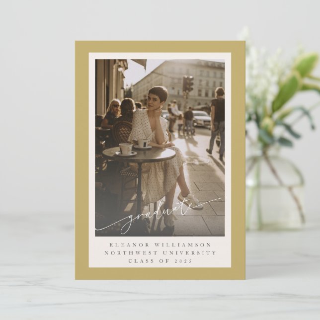 Sophisticated Gold Full Photo Elegant Graduation Announcement (Standing Front)