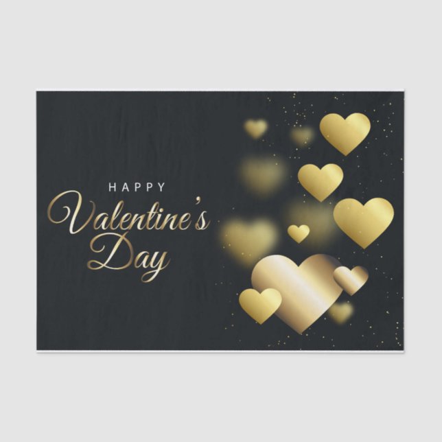 Sophisticated Gold Hearts on a Black Background Tissue Paper (Front)