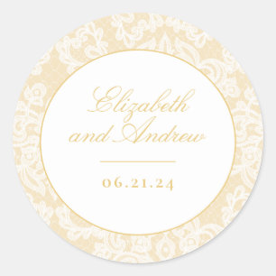 Sophisticated Gold Lace Elegant Wedding Classic Round Sticker