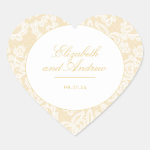 Sophisticated Gold Lace Elegant Wedding Heart Sticker