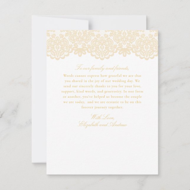 Sophisticated Gold Lace Elegant Wedding Pre-Filled Thank You Card (Front)