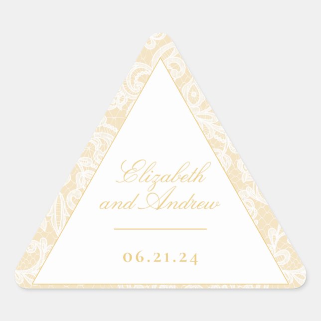 Sophisticated Gold Lace Elegant Wedding Triangle Sticker (Front)