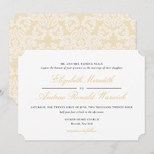 Sophisticated Gold Lace Script Wedding Invitation