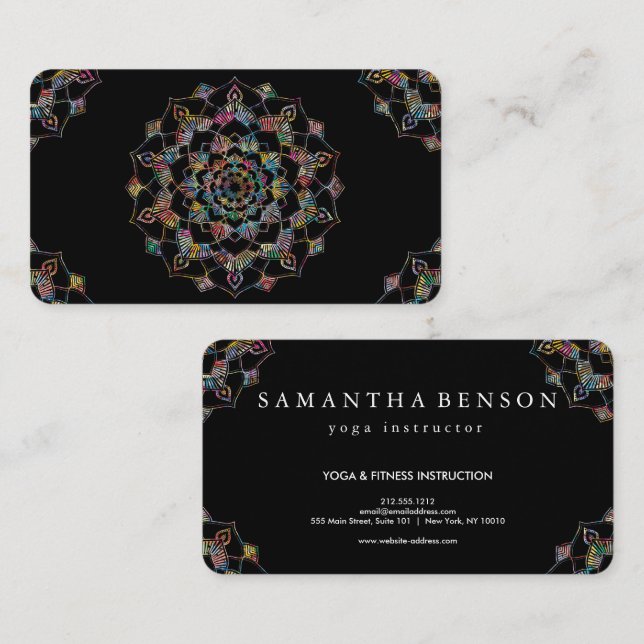Sophisticated Gold on Black Mandala Yoga  Business Card (Front/Back)