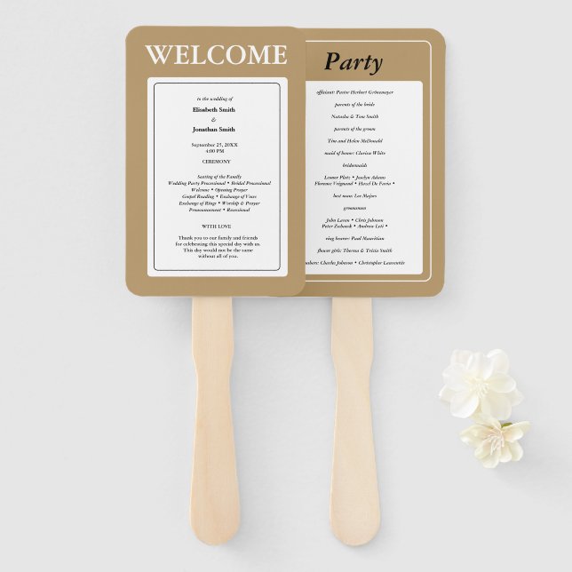 Sophisticated Gold Serif Wedding Stylish Modern  Hand Fan (Front and Back)