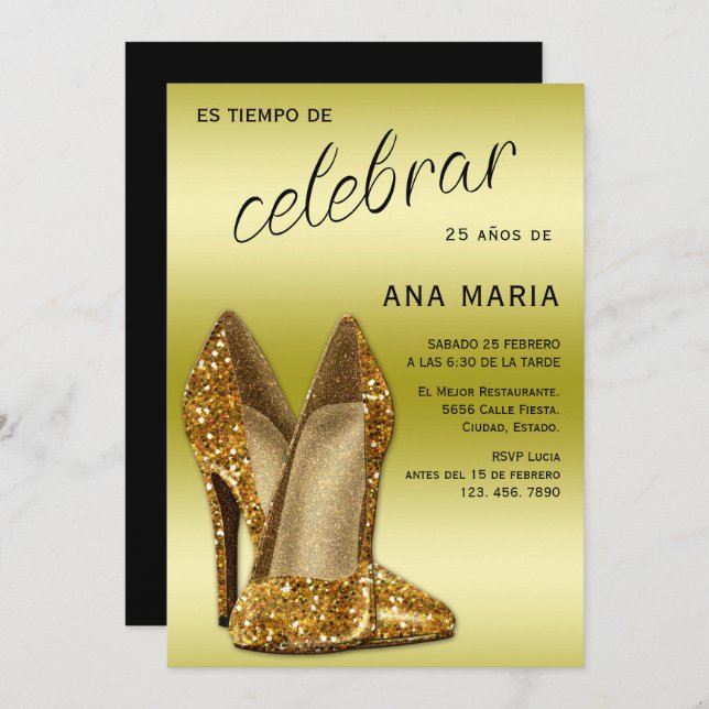 Sophisticated Gold Spanish Feminine Birthday  Invitation (Front/Back)