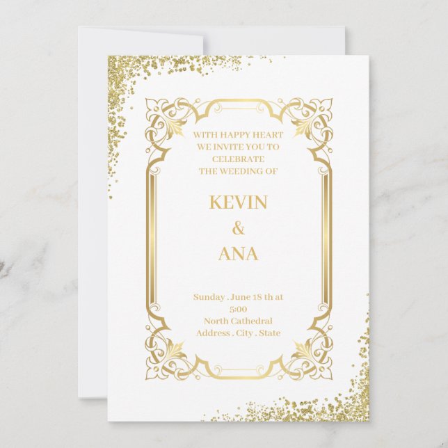 Sophisticated Gold Wedding Invitations (Front)