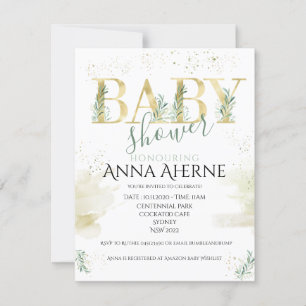 Sophisticated gold with sage green baby shower inv invitation