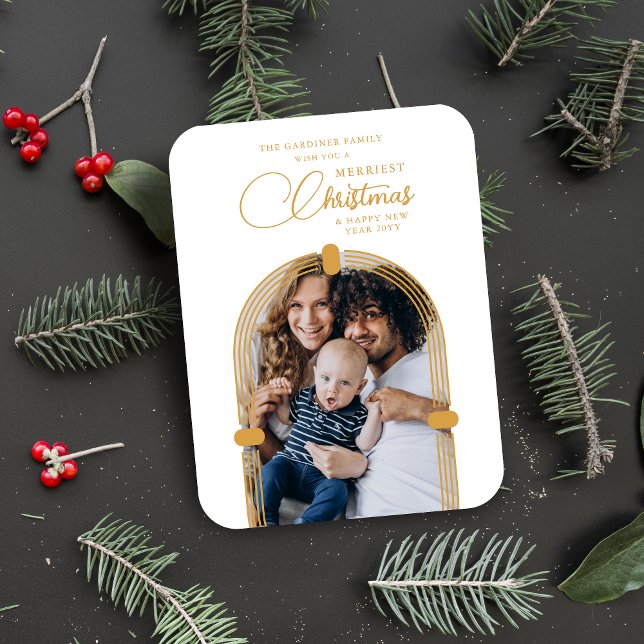 Sophisticated Golden Arch Photo Merriest Christmas Magnet (Sophisticated Fake Golden Dome Arch Photo Merriest Christmas Holiday Magnet.)