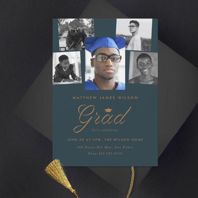 Sophisticated Grad Photo Collage Graduation Party  Announcement (Creator Uploaded)