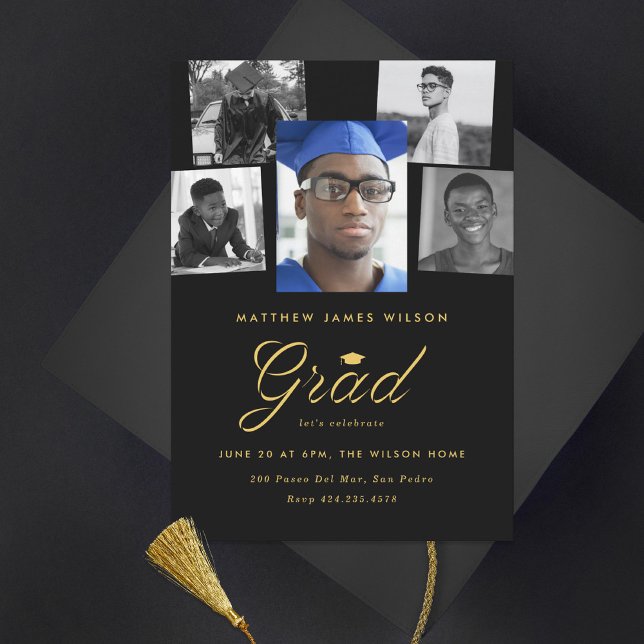 Sophisticated Grad Photo Collage Graduation Party  Announcement (Creator Uploaded)