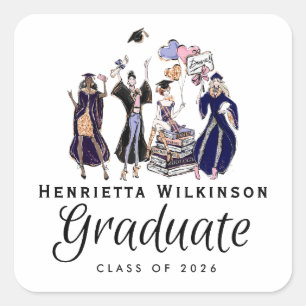 Sophisticated Graduate Fashionistas Purple Sparkle Square Sticker