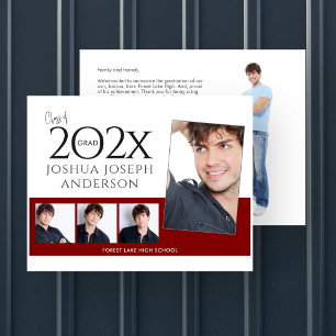 Sophisticated Graduation Photo Collage Ruby Red Card