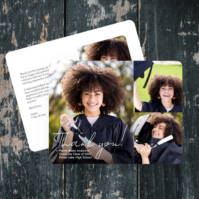 Sophisticated Graduation Photo Collage Thank You Card (Creator Uploaded)